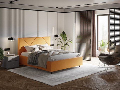 Двуспальная кровать с высоким изголовьем Tessera Grand - Мягкая кровать с высоким изголовьем и стильными ножками из массива бука