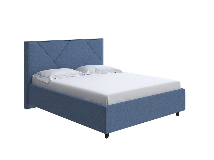 Кровать Tessera Grand 90x200 Ткань: Рогожка Levis 78 Джинс - Мягкая кровать с высоким изголовьем и стильными ножками из массива бука