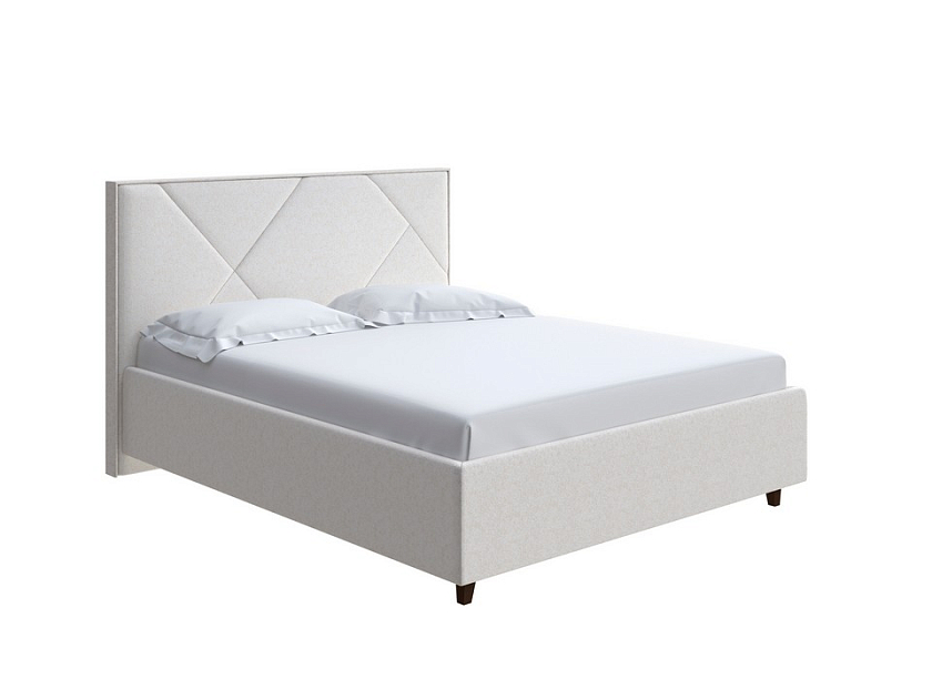 Кровать Tessera Grand 200x200 Ткань: Рогожка Levis 12 Лён - Мягкая кровать с высоким изголовьем и стильными ножками из массива бука