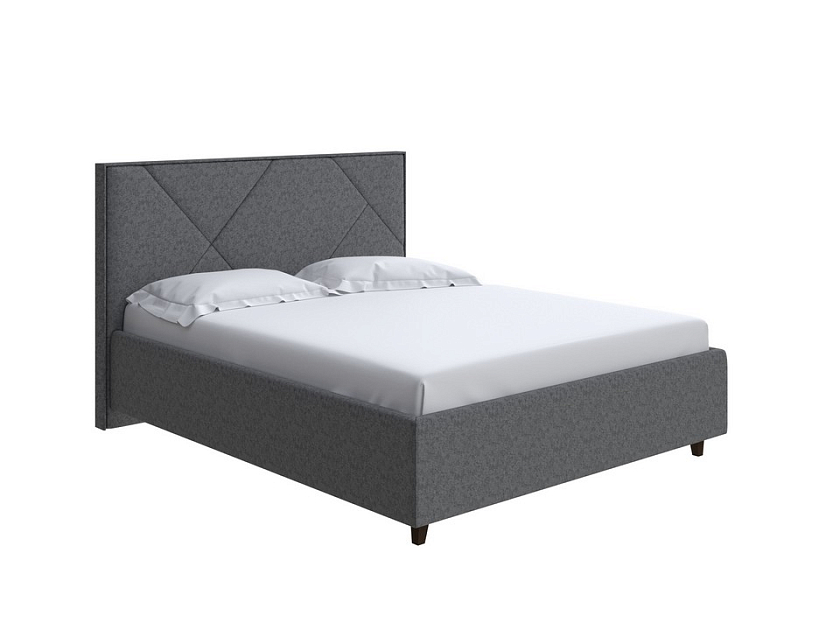 Кровать Tessera Grand 160x190 Ткань: Рогожка Levis 85 Серый - Мягкая кровать с высоким изголовьем и стильными ножками из массива бука