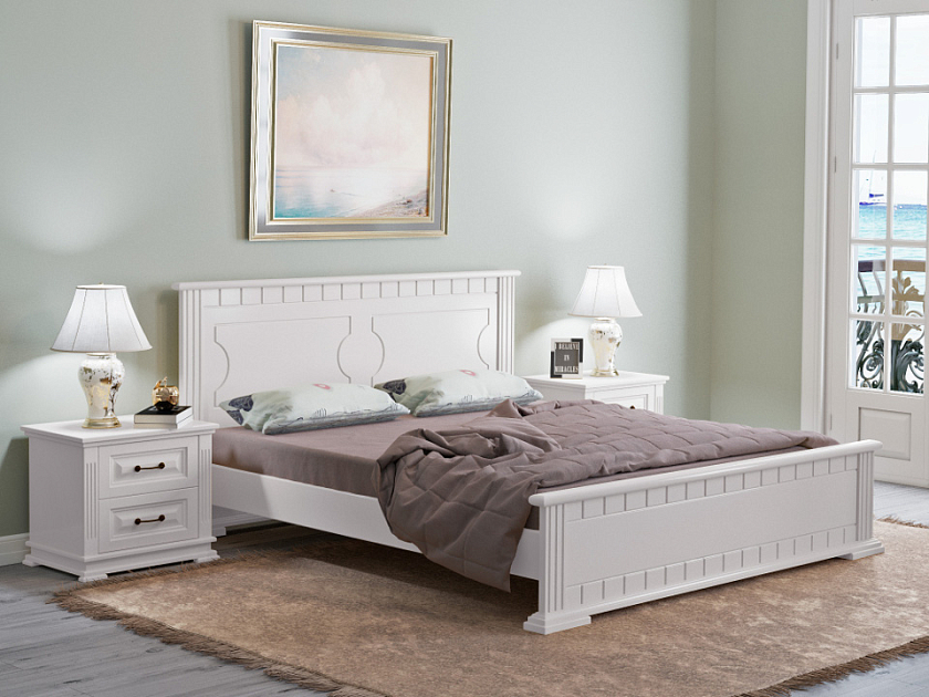 Кровать Milena-М 160x190 Массив (сосна) Белая эмаль - Модель из маcсива. Изголовье украшено декоративной резкой.