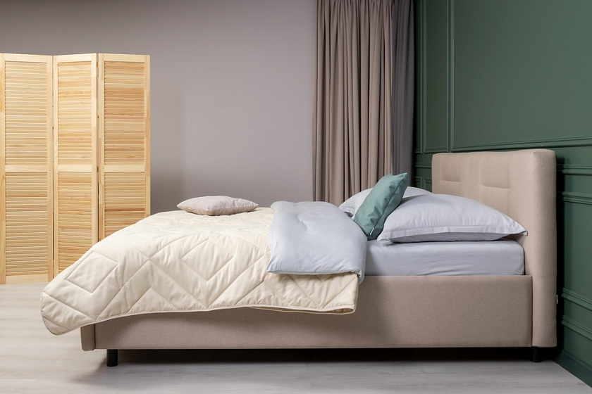 Кровать Nuvola-8 NEW 160x190 Ткань: Рогожка Levis 12 Лён - Кровать в лаконичном стиле с горизонтальной отстрочкой  в изголовье