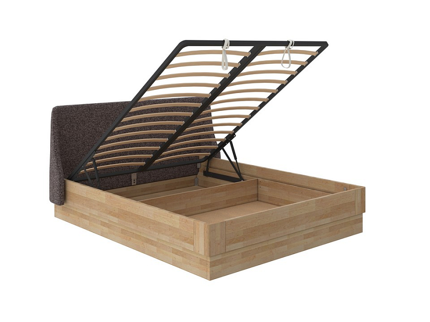Кровать Lagom Side Wood с подъемным механизмом 140x200 Ткань/Массив Beatto Арабика/Масло-воск Natura (бук) - Кровать со встроенным ПМ механизмом. 