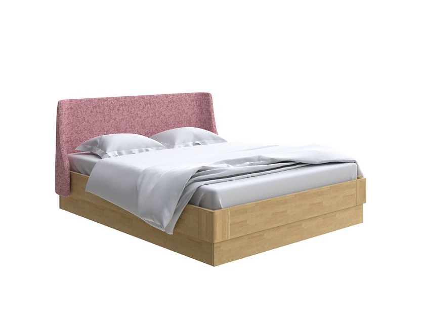Кровать Lagom Side Wood с подъемным механизмом 180x200 Ткань/Массив (береза) Levis 62 Розовый/Масло-воск Natura (Береза) - Кровать со встроенным ПМ механизмом. 
