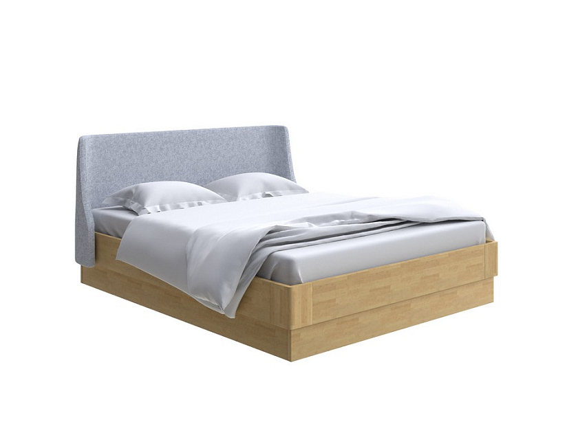 Кровать Lagom Side Wood с подъемным механизмом 200x200 Ткань/Массив (береза) Levis 83 Светло-Серый/Масло-воск Natura (Береза) - Кровать со встроенным ПМ механизмом. 