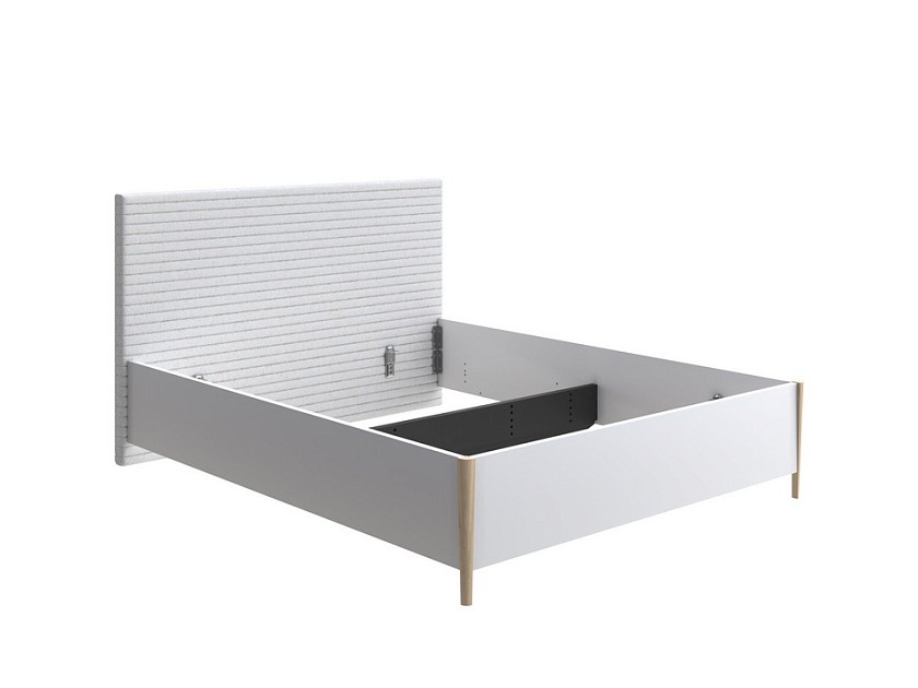 Кровать Rona 160x200  Белый/Лофти Лён - Классическая кровать с геометрической стежкой изголовья