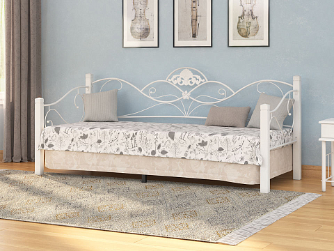 Белая кровать Garda 2R-Софа - Кровать-софа из массива березы с фигурной металлической решеткой. 