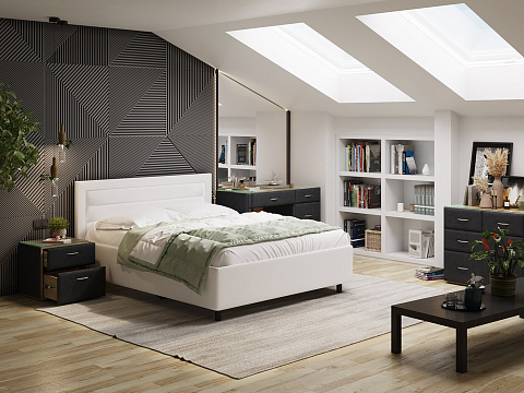 Белая кровать Next Life 2 - Cтильная модель в стиле минимализм с горизонтальными строчками