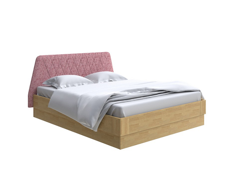 Кровать Lagom Hill Wood с подъемным механизмом 180x200 Ткань/Массив (береза) Levis 62 Розовый/Масло-воск Natura (Береза) - Кровать со встроенным основанием. 