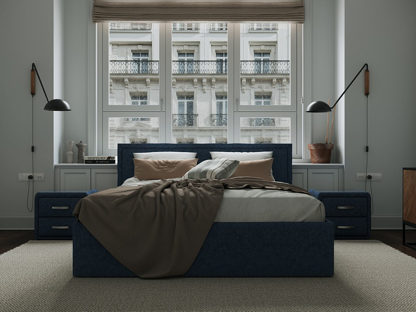 Кровать Aura Next 180x200 Ткань: Рогожка Levis 78 Джинс - Кровать в лаконичном дизайне в обивке из мебельной ткани