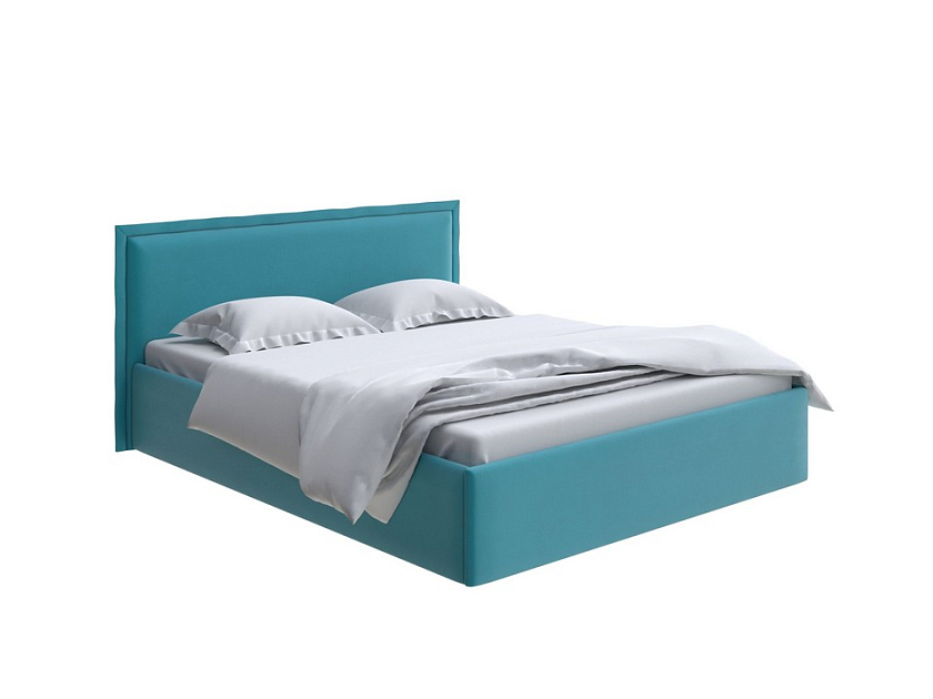 Кровать Aura Next 160x200 Ткань: Велюр Forest 562 Голубой - Кровать в лаконичном дизайне в обивке из мебельной ткани