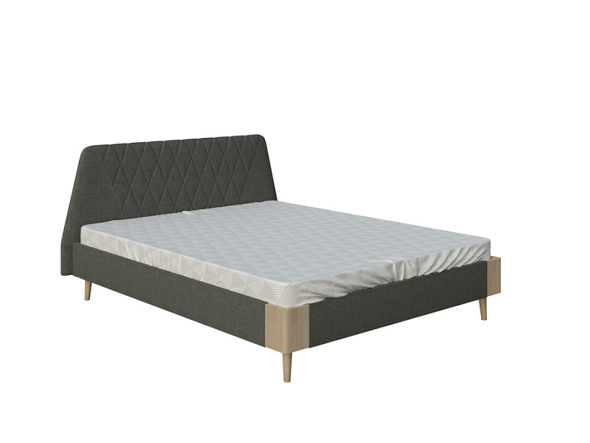 Кровать Lagom Hill Soft 120x200 Ткань/Массив (бук) Лама Темно-серый/Масло-воск Natura (Бук) - Оригинальная кровать в обивке из мебельной ткани.
