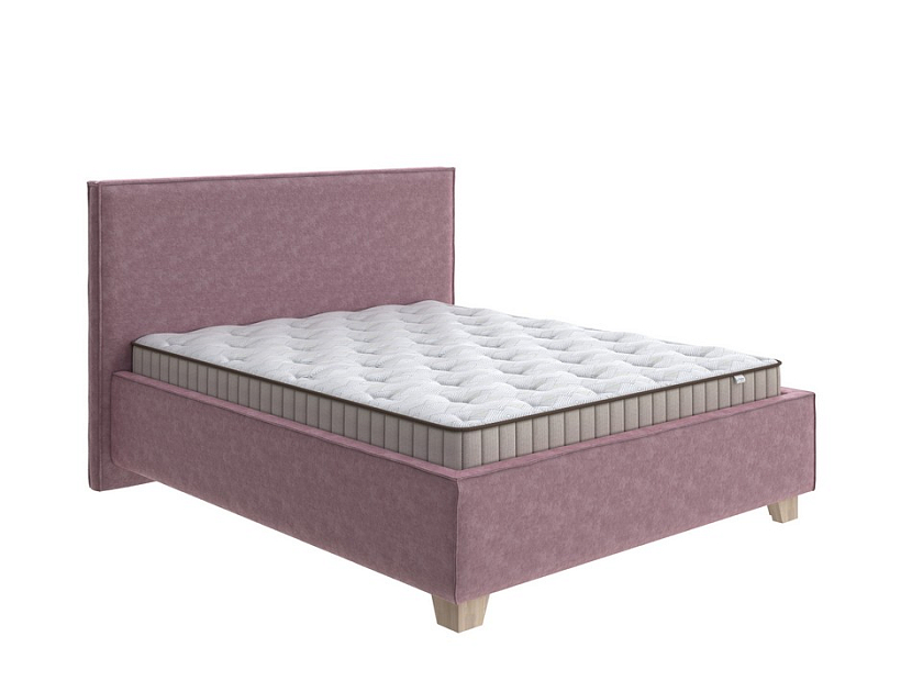 Кровать Hygge Simple 160x200 Ткань: Велюр Gratta 6 Ягодный мусс - Мягкая кровать с ножками из массива березы и объемным изголовьем