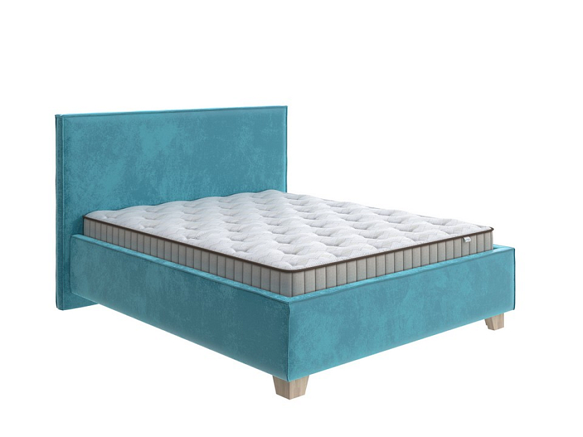 Кровать Hygge Simple 120x200 Ткань: Велюр Лофти Лазурь - Мягкая кровать с ножками из массива березы и объемным изголовьем
