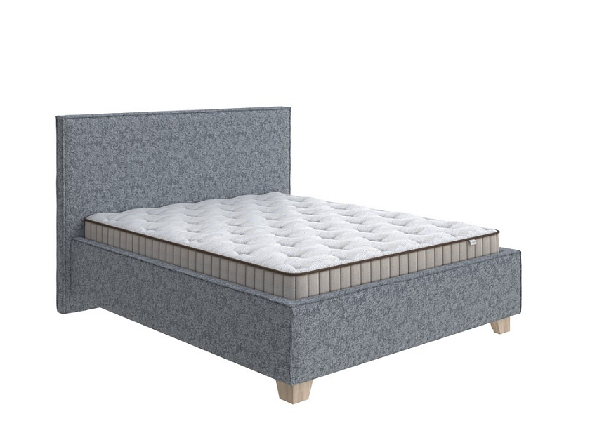 Кровать Hygge Simple 160x190 Ткань: Рогожка Levis 85 Серый - Мягкая кровать с ножками из массива березы и объемным изголовьем