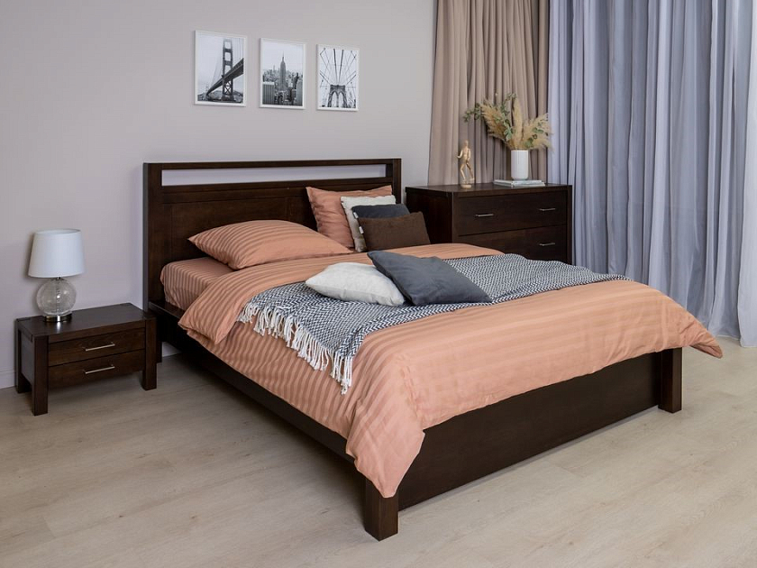 Кровать Fiord 200x220 Массив (сосна) Орех - Кровать из массива с декоративной резкой в изголовье.