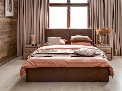 Кровать без основания Forsa - Универсальная кровать с мягким изголовьем, выполненным из рогожки.