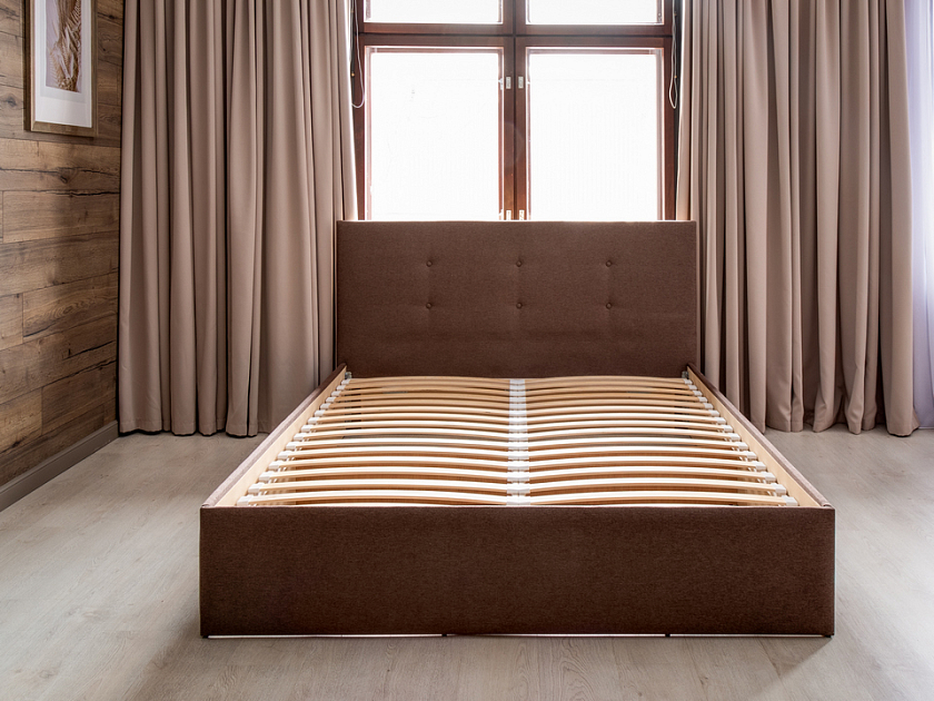 Кровать Forsa 140x200 Ткань: Велюр Casa Графитовый - Универсальная кровать с мягким изголовьем, выполненным из рогожки.