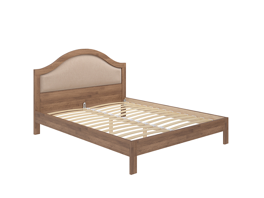 Кровать Ontario 160x200 Ткань/Массив Тетра Брауни/Антик (сосна) - Уютная кровать из массива с мягким изголовьем