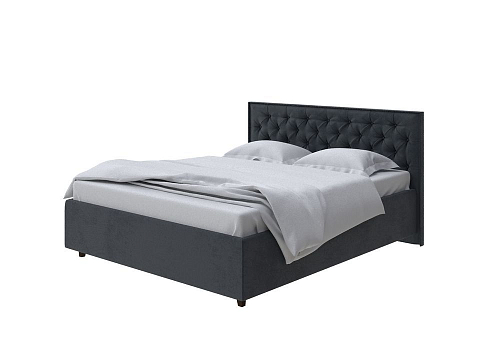 Черная кровать Teona - Кровать с высоким изголовьем, украшенным благородной каретной пиковкой.