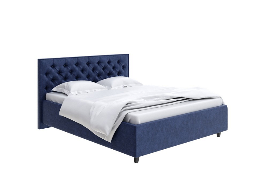 Кровать Teona 160x200 Ткань: Рогожка Levis 78 Джинс - Кровать с высоким изголовьем, украшенным благородной каретной пиковкой.