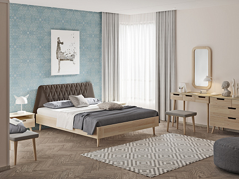 Кровать 160х190 Lagom Hill Wood - Оригинальная кровать без встроенного основания из массива сосны с мягкими элементами.