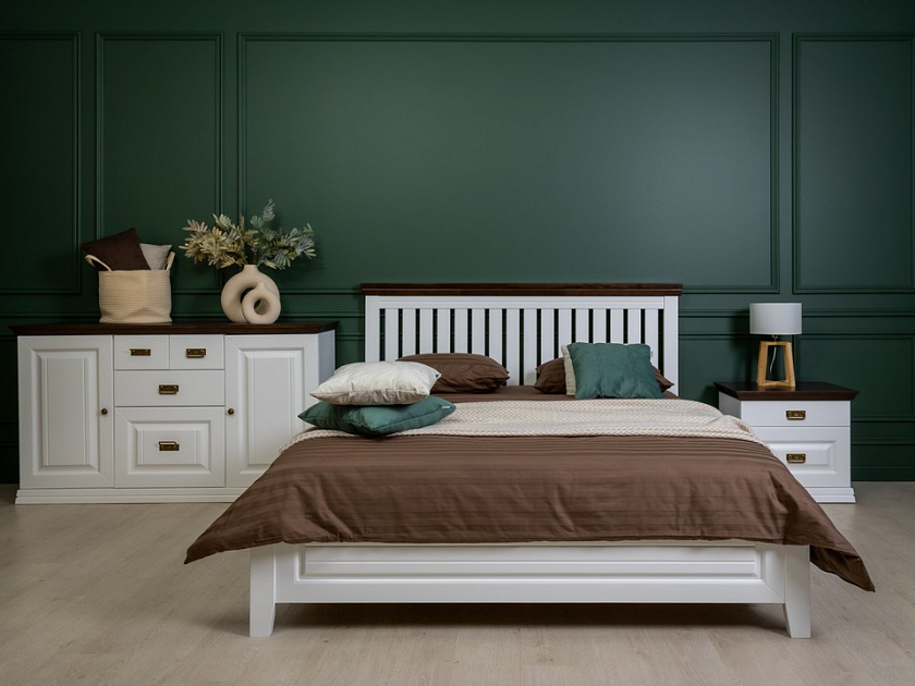 Кровать Olivia 180x220 Массив (сосна) Белая эмаль/Орех - Кровать из массива с контрастной декоративной планкой.