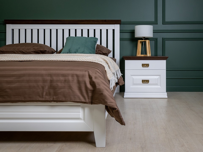 Кровать Olivia 180x220 Массив (сосна) Белая эмаль/Орех - Кровать из массива с контрастной декоративной планкой.