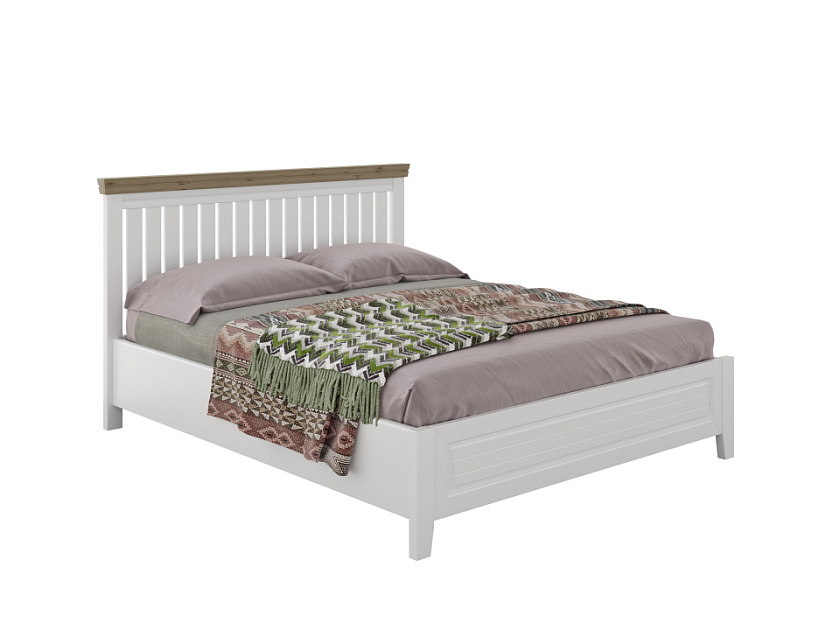 Кровать Olivia 160x200 Массив (сосна) Белая эмаль + Антик - Кровать из массива с контрастной декоративной планкой.