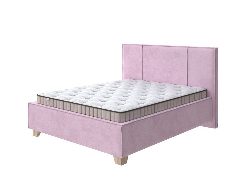 Кровать Hygge Line 120x200 Ткань: Велюр Teddy Розовый фламинго - Мягкая кровать с ножками из массива березы и объемным изголовьем