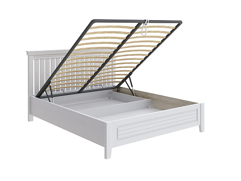 Двуспальная кровать с высоким изголовьем Olivia с подъемным механизмом - Кровать с подъёмным механизмом из массива с контрастной декоративной планкой.